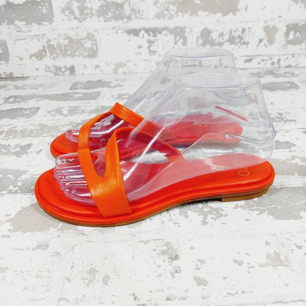 New Sarto By Franco Sarto Women's Red Leather Gwyneth Slide Flat Sandals A268